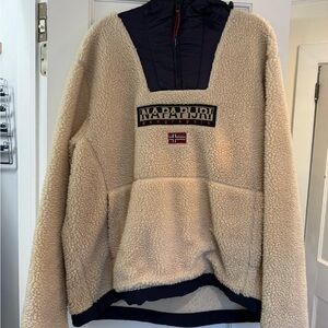 Napapijri Fleece Jacket in Cream and Navy